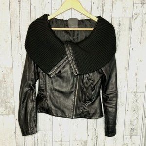 Black Leather Shawl Collar Moto Jacket